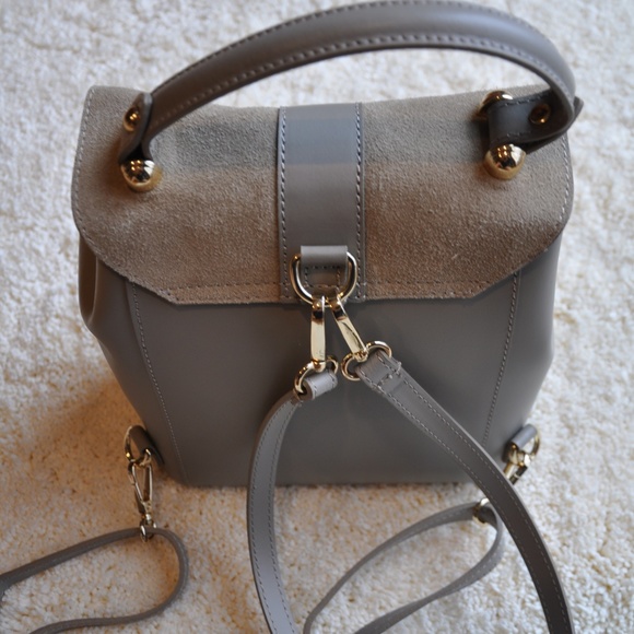 Gray Leather with Suede Stitching Backpack Purse main image 6